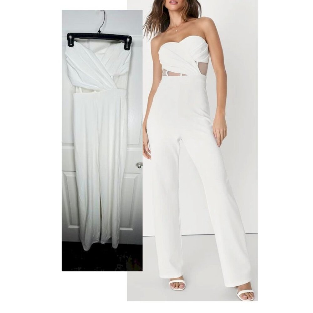 Lulus Surely Stunning Off White Strapless Bustier Jumpsuit Size 2X NWOT